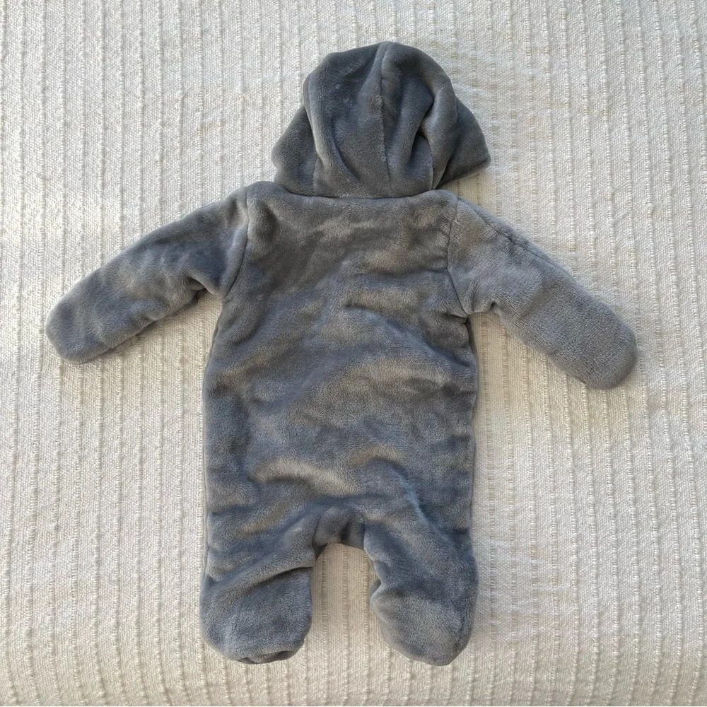 Bundle of two baby winter snowsuits, novelty penguin and neutral navy size 0-3